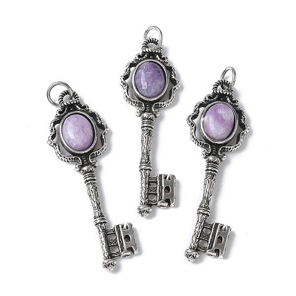 Key Brass Natural Lepidolite Big Pendants