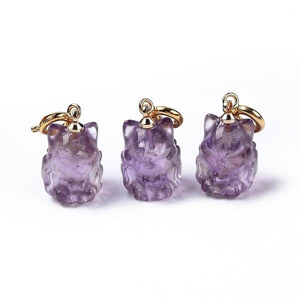 Natural Amethyst Fox Spring Ring Clasp Charms