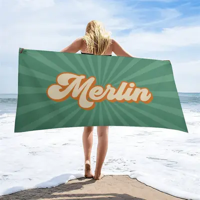 Custom Name Green Stripe Summer Beach Towel for Gifts - Aperturee