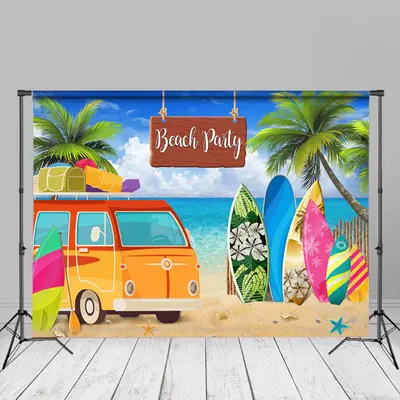 Camping Bus Surfboard Beach Summer Backdrop Photo Ideas - Aperturee