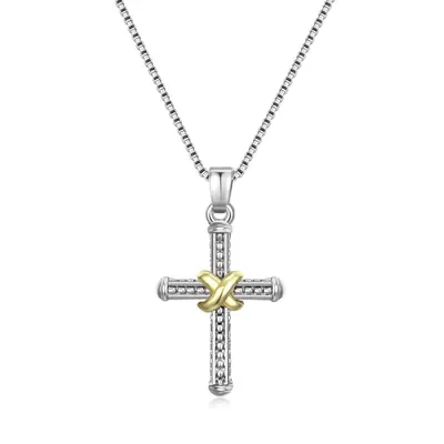 Mytys Crucifix Braided Twist Necklace for Women Fashion Day Gift Elegant Modern Stylish Fashionable Cuban Link Chain Jewelry