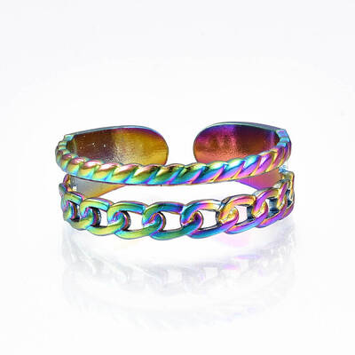 Rainbow Color 304 Stainless Steel Curb Chain Shape Cuff Ring