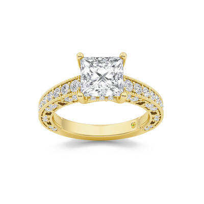 Myrra Vintage Inspired Pavé Set Princess Cut Lab Grown Diamond Engagement Ring | 14K Yellow Gold 2 3/8 CT. TW.