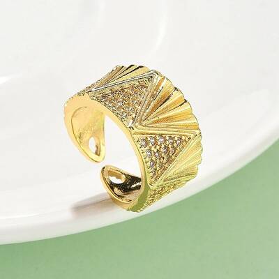 Brass Micro Pave Cubic Zirconia Adjustable Open Cuff Rings
