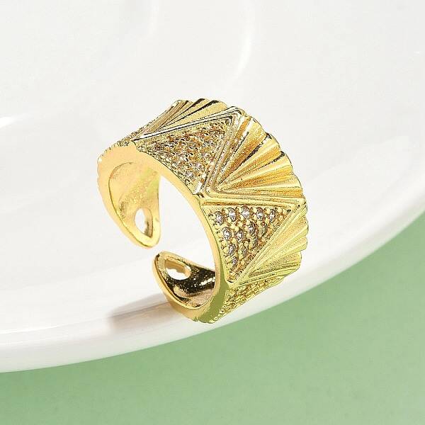 Brass Micro Pave Cubic Zirconia Adjustable Open Cuff Rings
