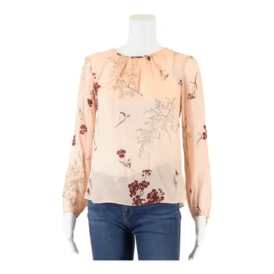 MASSIMO DUTTI Sheer Blouse Pink Floral Long Sleeve Womens UK 6