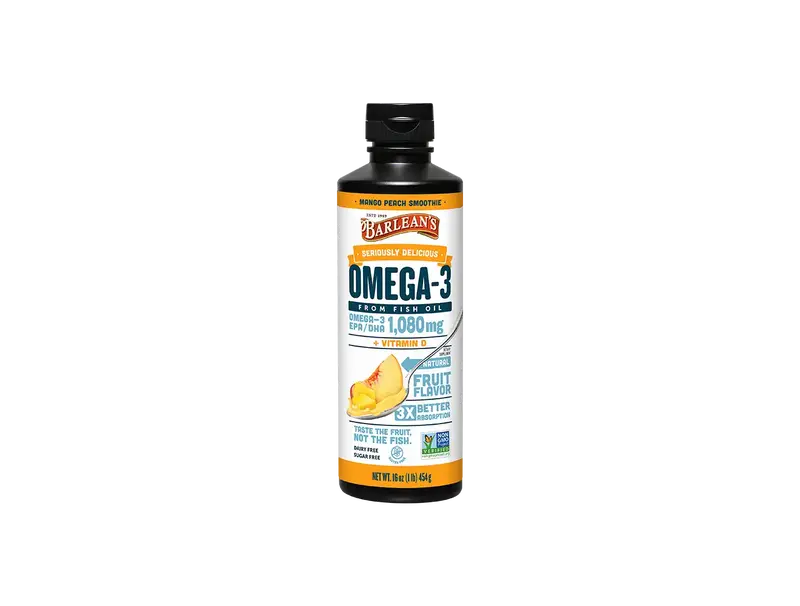 Barlean's Mango Peach Smoothie Fish Oil + Vitamin D3 Dietary Edible Dietary Edible Dietary Edible Healthcare Fitness Suppleme...