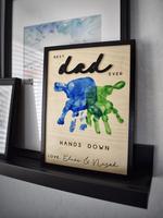 Hands Down Best Dad Ever | Personalized Engraved Wooden Sign | Celebrate Dad with Handprints and Custom Message | Handmade Fa...