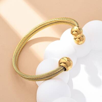 304 Stainless Steel Round Ball Cuff Bangles for Women