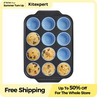 [Father's Day Gifts]BRONYPRO Silicone Molds Muffin Pan with Metal Frame, Nonstick 12-Cup Cupcake Pans,Easy to Pop Non-Toxic B...