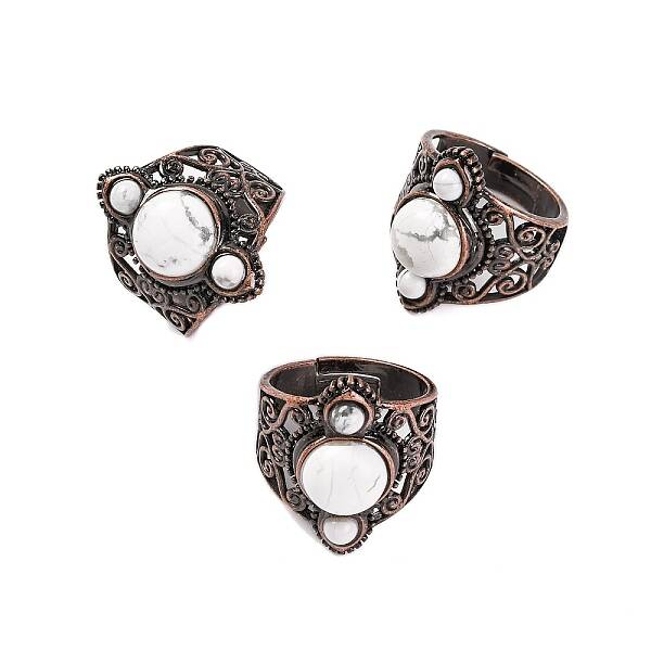 Natural Howlite Retro Finger Rings