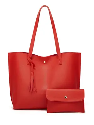 Solid Color Tassel Decor Large Capacity Tote Bag & Coin Purse, 2 Counts Handbag & Small Wallet for Women, Casual Trendy Versa...