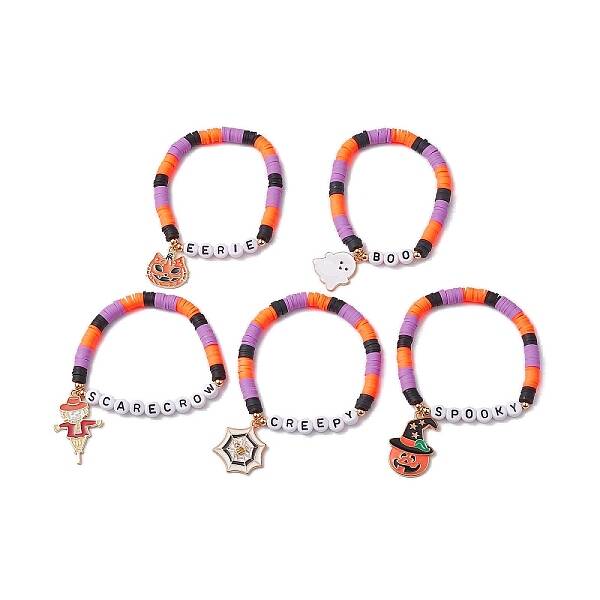 Pumpkin & Spider Web Alloy Enamel Charm Bracelets