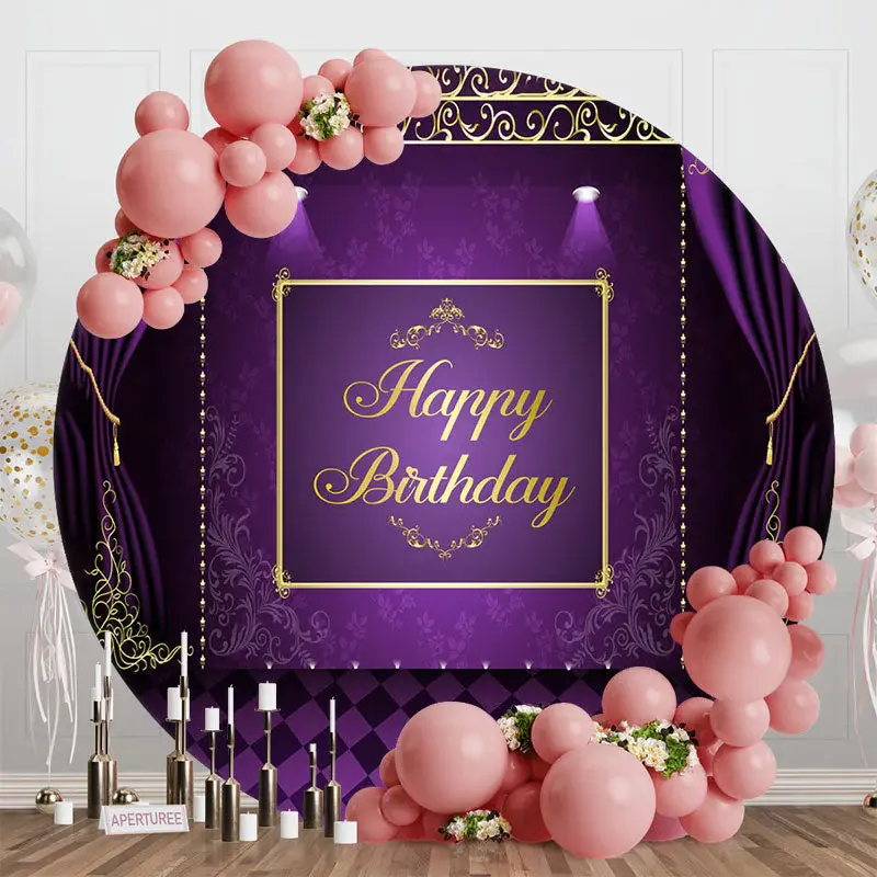 Purple Curtain Elegance Round Birthday Backdrop - Aperturee