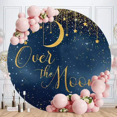 Aperturee Over The Moon Star Blue Sky Baby Shower Backdrop