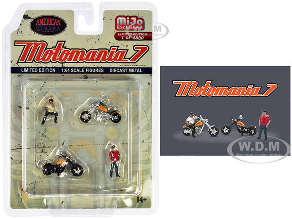 Motomania 7 4 piece Diecast Figure Set (2 Figures, 2 Motorcycles) Limited Edition to 4800 pieces Worldwide for 1/64 Scale M...