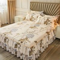 Floral Print Ruffled Edge Bed Skirt Set, 3 Counts/set Including 1 Bed Skirt & 2 Pillowcases without Filler, Decorative Beddin...