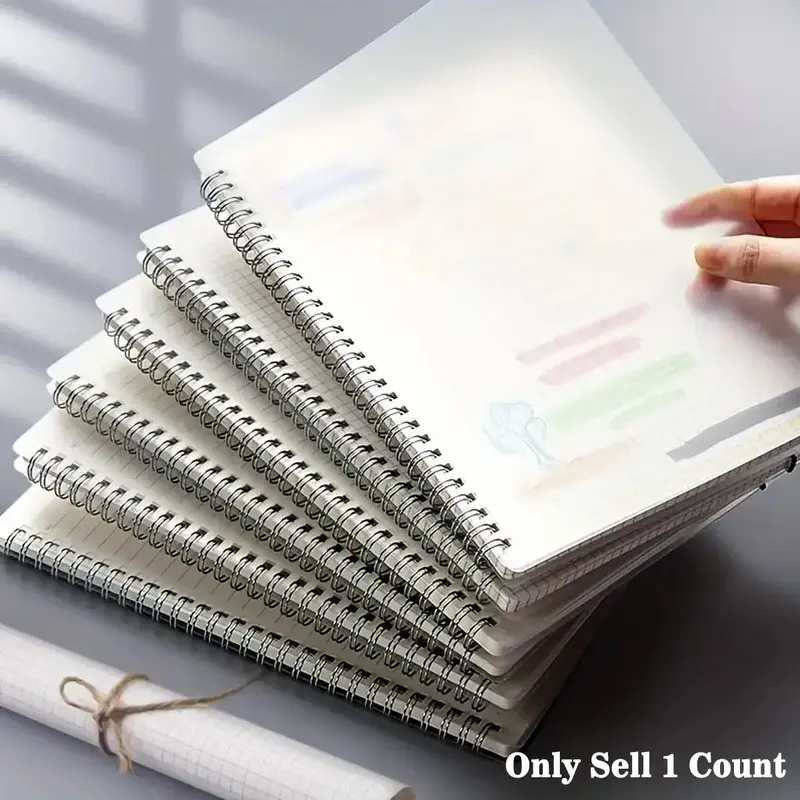 Grid Pages Spiral Notebook with Transparent Frosted Cover, 1 Count Paper Notebook, Portable Notepad Stationery For Home Schoo...