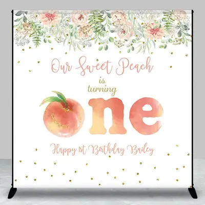 Floral Peach Custom 1st Birthday Backdrop For Girl - Aperturee