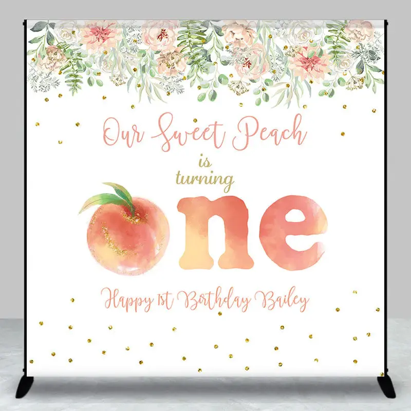 Floral Peach Custom 1st Birthday Backdrop For Girl - Aperturee