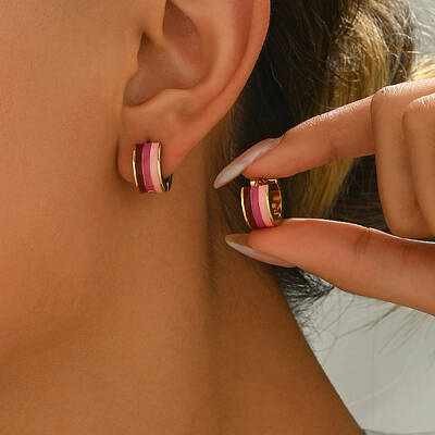 Stainless Steel Stripe Hoop Earrings