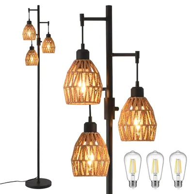 ă Boho Rattan Floor LampăDemilare Standing tall at 70 inches, it's an ideal choice for living rooms with its dimmable des...