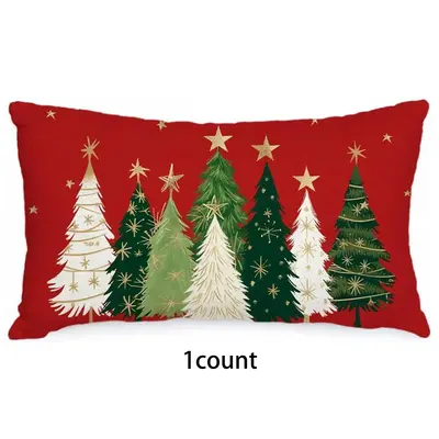 Christmas Themed Cushion Cover, 1/2/4/6/8/12pcs Lovely Star & Tree Pattern Throw Pillow Cover without Filler for Home Sofa Be...