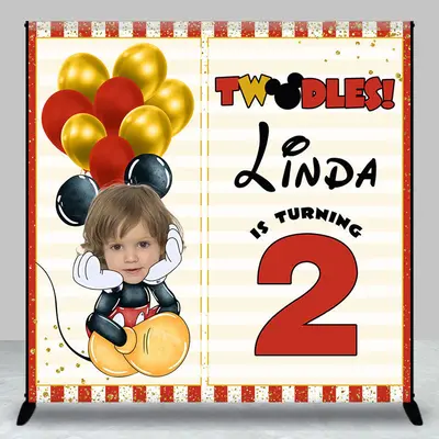 Aperturee Balloon Cute Mouse Custom Photo 2nd Birthday Backdrop, 3X3FT(1X1M), 15 USD, custom birthday backdrops, DZXQ1X82-O