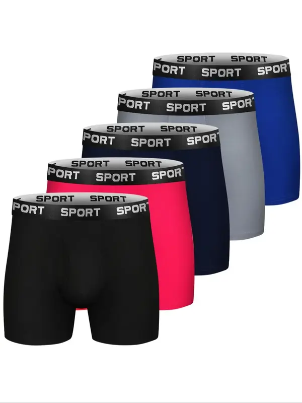 Men's Letter Tape Boxer Brief with Fly, Casual Masculine Regular Fit Comfy Breathable Underwear for Daily Wear, Mens Sport ...