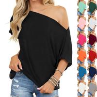 Women Off Shoulder Tops Short Sleeve T-Shirts Loose Blouses Oversized Tunic Tops
