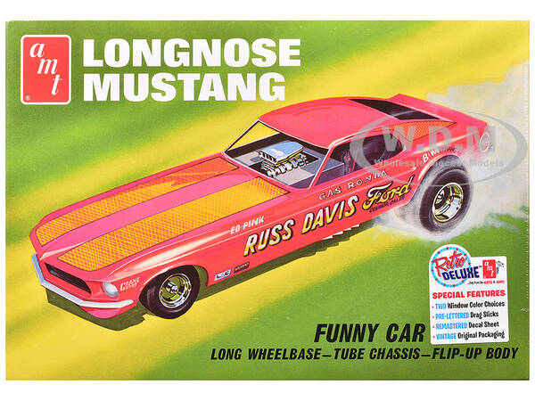 Skill 2 Model Kit 1969 Ford Mustang Longnose Funny Car Gas Ronda 1/25 Scale Model by AMT