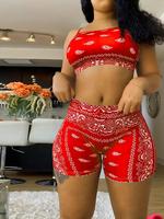 Women's Paisley Print Crop Cami Top & High Waist Shorts Set, Summer Clothes Women Boho Sleeveless Spaghetti Strap Cropped Top...