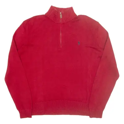 POLO RALPH LAUREN Mens Jumper Red 1/4 Zip Tight Knit L