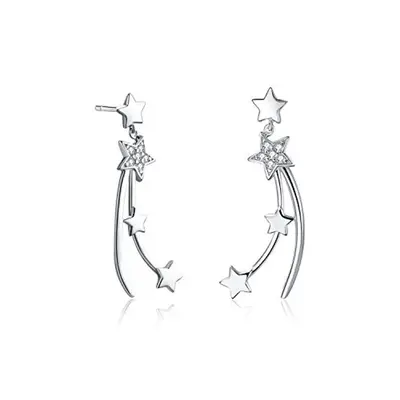 Sterling Silver Circular Shaped Cubic Zirconia Star Drop Earrings
