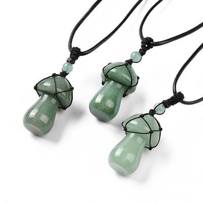 Natural Green Aventurine Mushroom Pendant Necklace