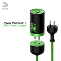 mfish Power Mushroom II 65W GaN Travel Charger with 5ft Nylon Extension Cord&Adapter Fast Wall Charger for MacBook, iPhone 15...