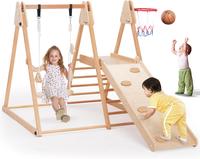 4 in 1 Indoor Jungle Gym, Wooden Baby Toddler Climbing Toys Montessori Climber Playset for Kids, Indoor Playground with Slide...