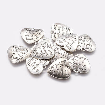 Tibetan Style Carved Words Alloy Heart Pendants