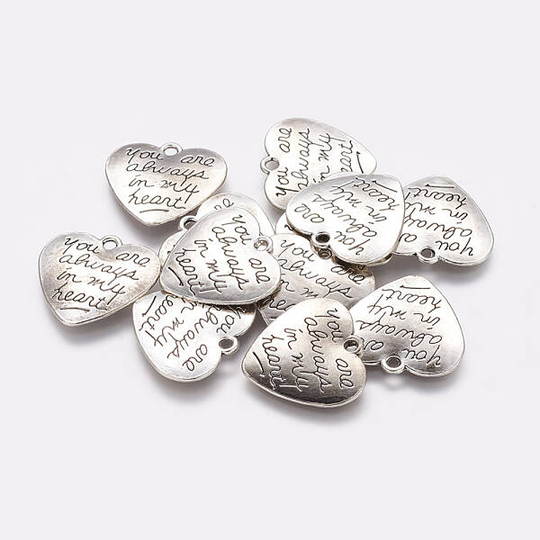 Tibetan Style Carved Words Alloy Heart Pendants