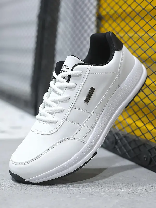 Summer 2024 Men's Simple Design Round Toe Lace Up Running Shoes As Gift, Colorblock Breathable Sneakers, Patched Design Sneak...