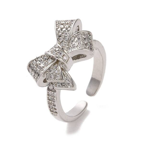 Brass Micro Pave Cubic Zirconia Open Cuff Ring