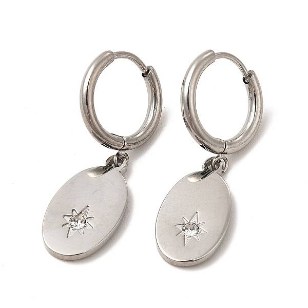 Crystal Rhinestone Oval with Star Dangle Hoop Earrings