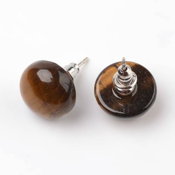 Half Round Dome Natural Tiger Eye Stud Earrings