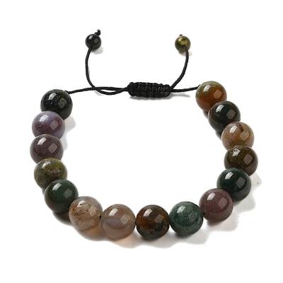 12.5mm Round Natural Indian Agate Braided Bead Bracelets for Women Men