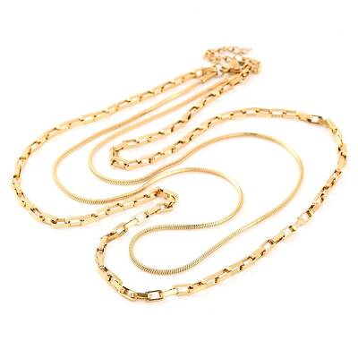 304 Stainless Steel Double Layer Square Snake Chain & Cable Chain Necklaces for Women