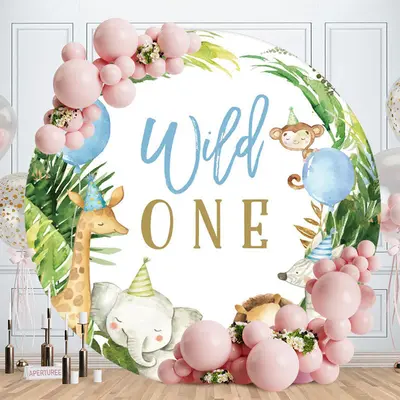 Aperturee Jungle Forest Animals Round Wild 1st Birthday Backdrop