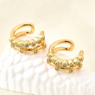 Brass Micro Pave Clear Cubic Zirconia Cuff Earrings