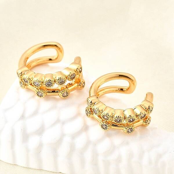 Brass Micro Pave Clear Cubic Zirconia Cuff Earrings