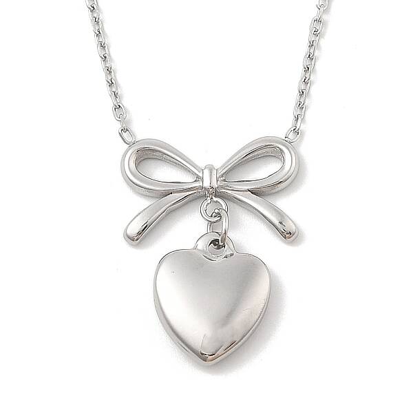 Anti-Tarnish 304 Stainless Steel Bowknot & Heart Pendant Cable Chain Necklaces for Women