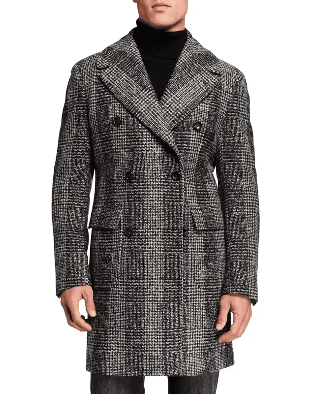 Wool Double Breasted Topcoat - Grey Check